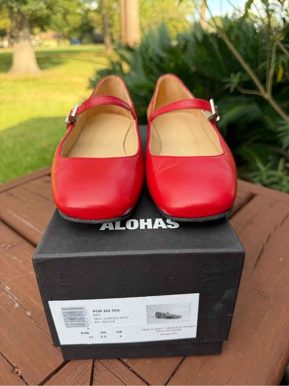 ALOHAS Por Do Sol Red Leather Mary Jane Ballet Flats EU 37 US 6.5 $190 - Picture 3 of 15